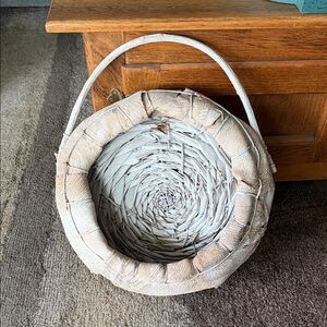 Organic Palm Frond Hanging Basket with Branch Handle BOHO